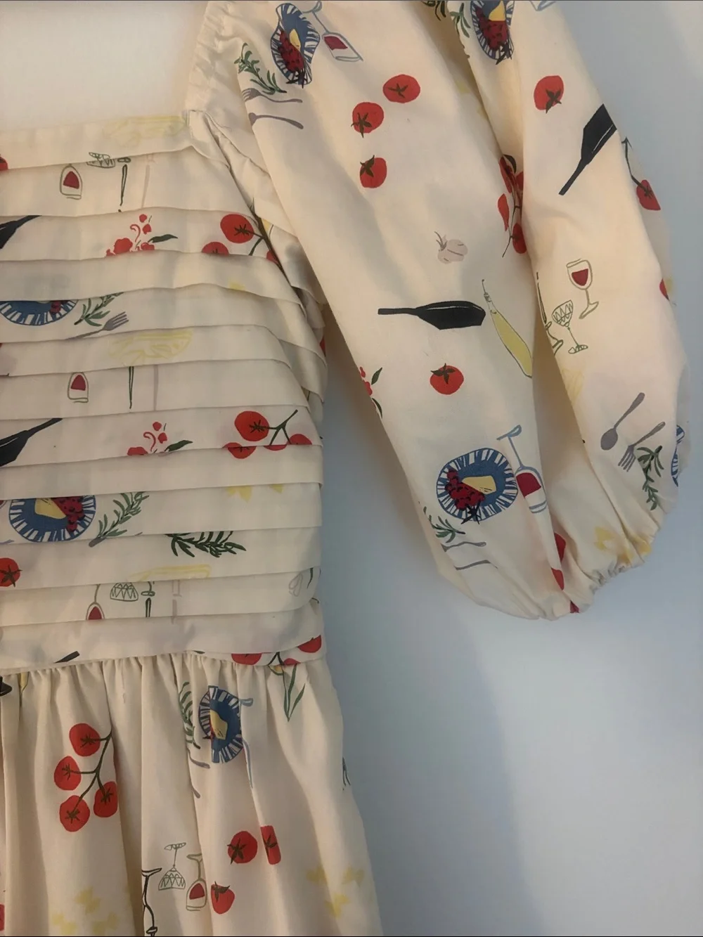Abercrombie Ivory Puff-Sleeve Midi Dress with Detailing